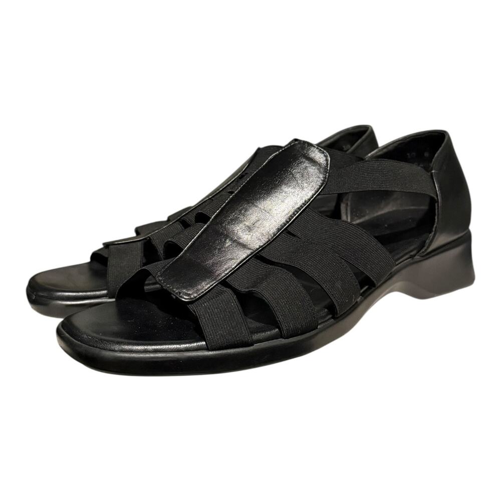 Munro American Black Leather Suede Block Heel Sandals Shoes Women’s Size 10 W